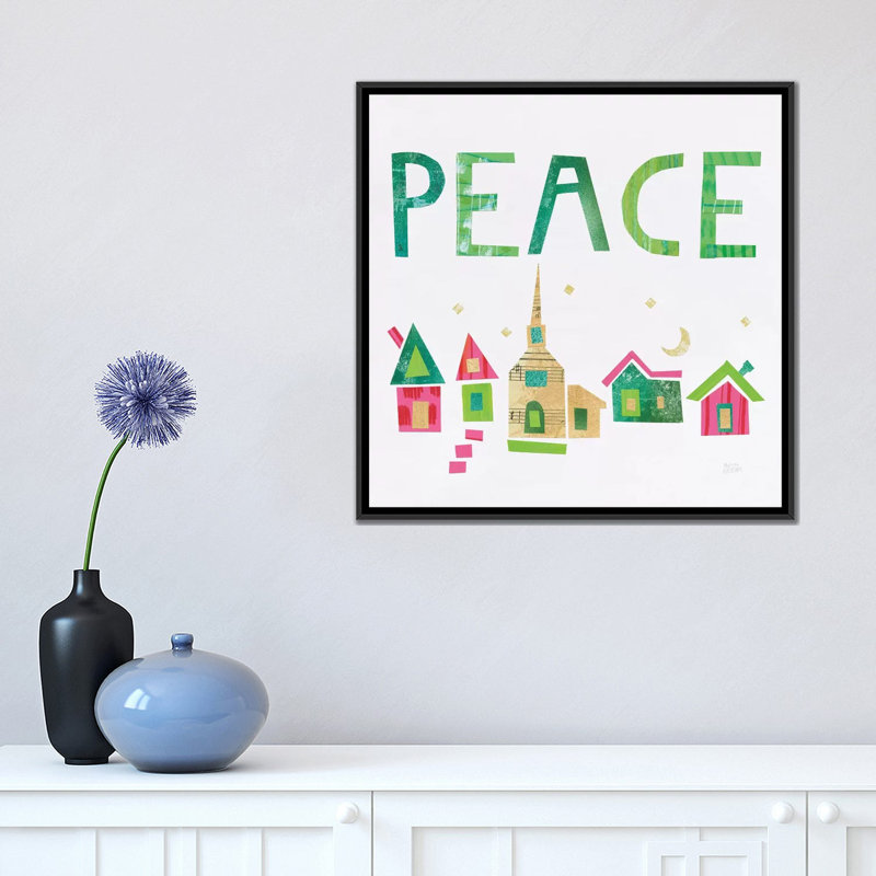 « christmas collage iv », art textuel sur toile, H 18 po x l 18 po x P 1,5 po, Toile avec cadre noir, Pas de tapis