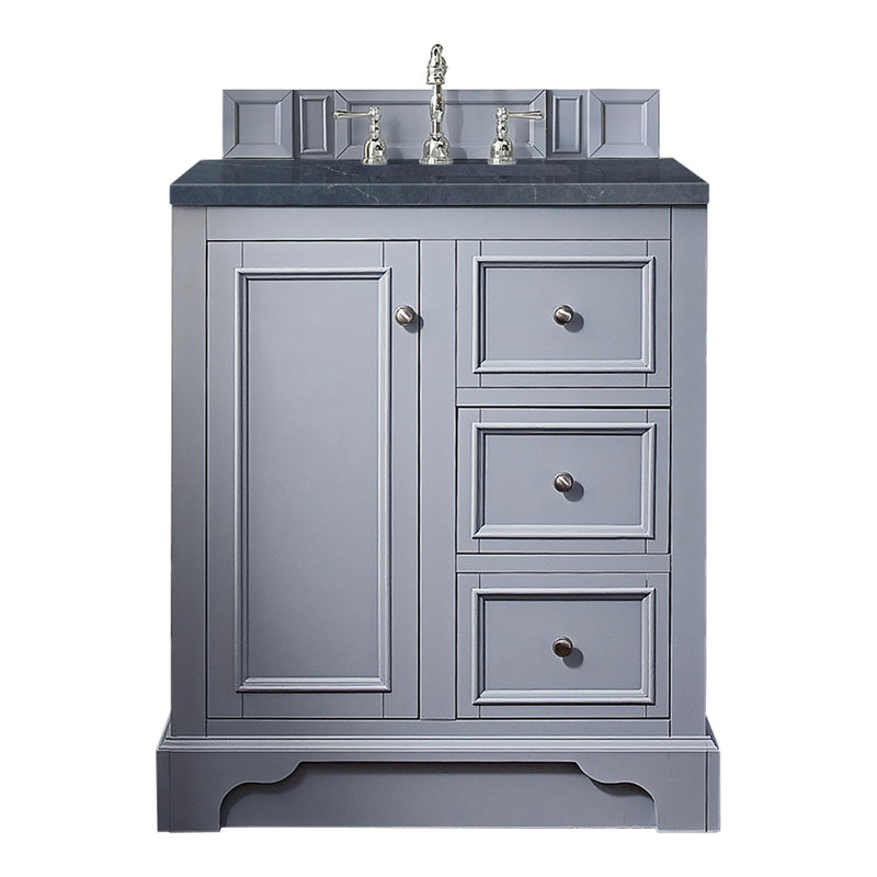 De Soto 31.3'' W Single Vanity, Bright White, Charcoal Soapstone Quartz, 8" Widespread