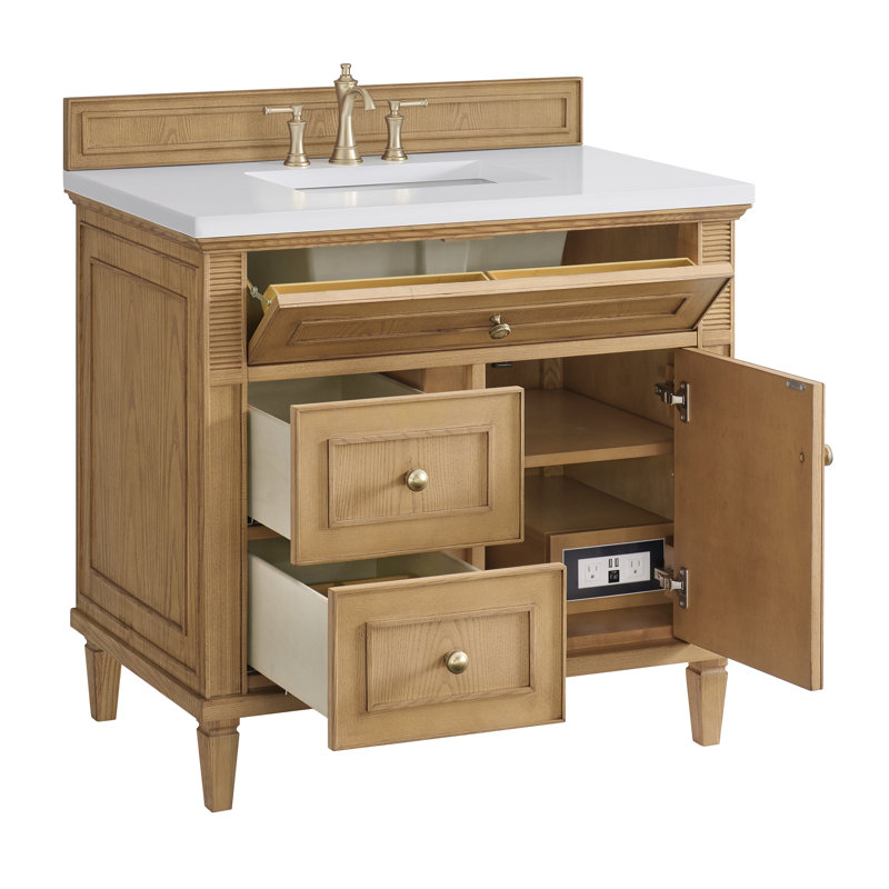 Lorelai 36'' Single Bathroom Vanity with Top, White Zeus, Light Natural Oak, 8" Widespread