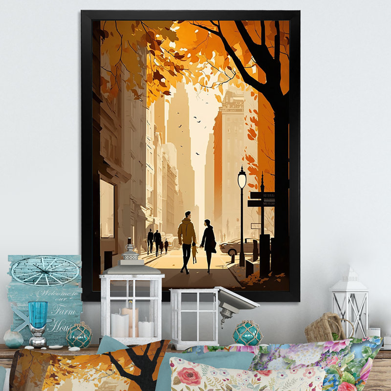 «New York Love in Autumn», reproduction sur toile, H 20 po x l 12 po x P 1 po, Impression noire sur toile encadrée