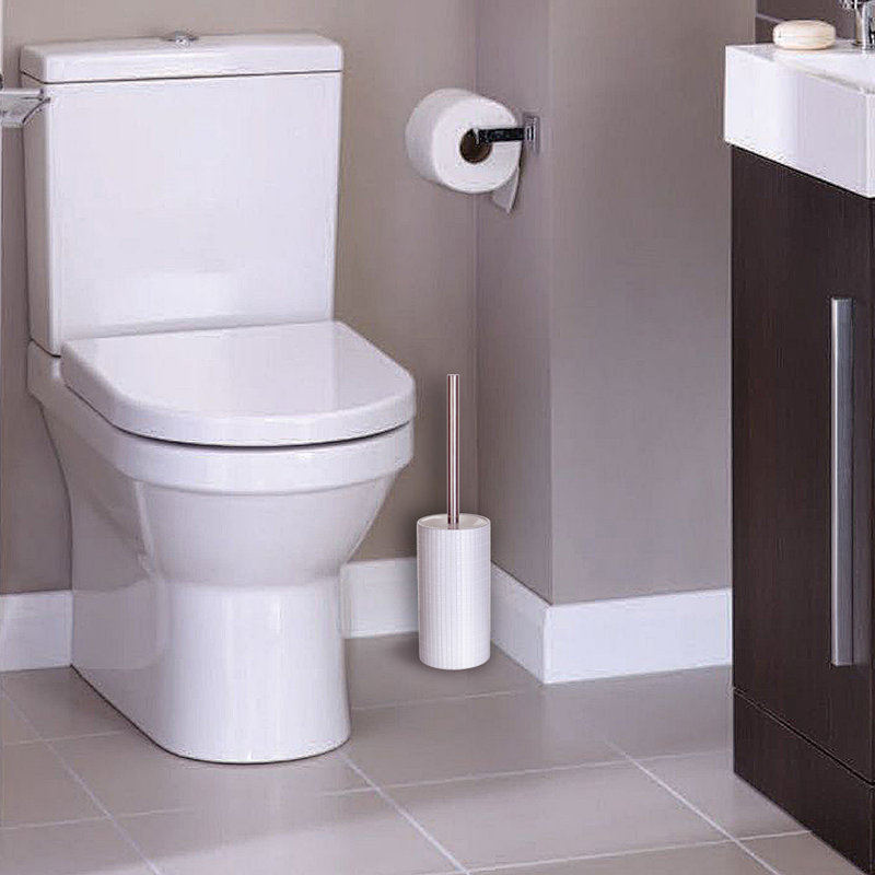 White Polyresin Toilet Brush with Holder and Silver Handle