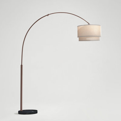 Mason 81 in. Modern Adjustable LED Arched Standing Floor Lamp with Fabric Drum Shade and Weighted Marble Base