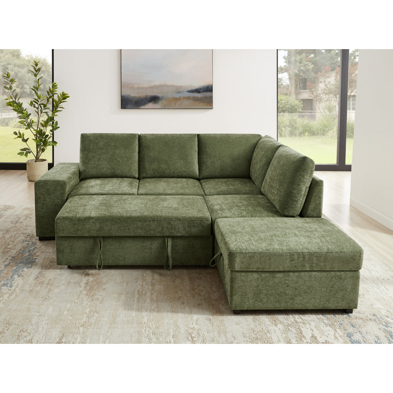 Canapé modulaire rembourré avec repose-pieds 94,88 po, Polyester vert
