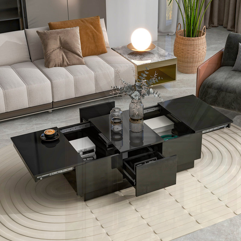 Table basse avec 2 grands compartiments de rangement cachés, Noir