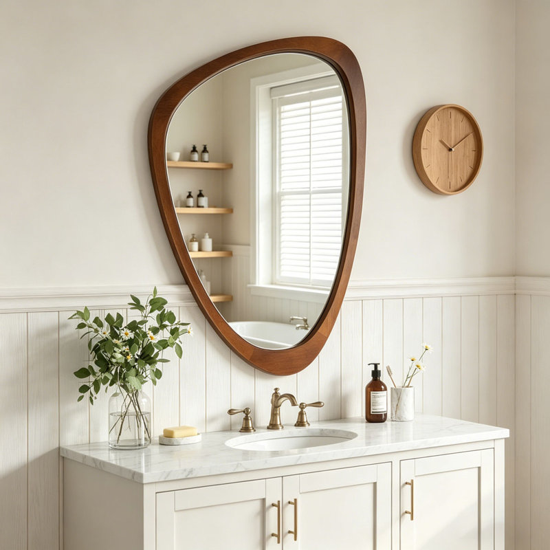 Miroir décoratif irrégulier, 24 po x 36 po, Noir + noyer foncé