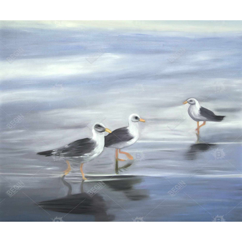 Trois goélands - art sur toile bleu pour la décoration intérieure