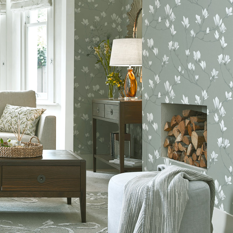 Laura Ashley Magnolia Grove Wallpaper Roll, Slate