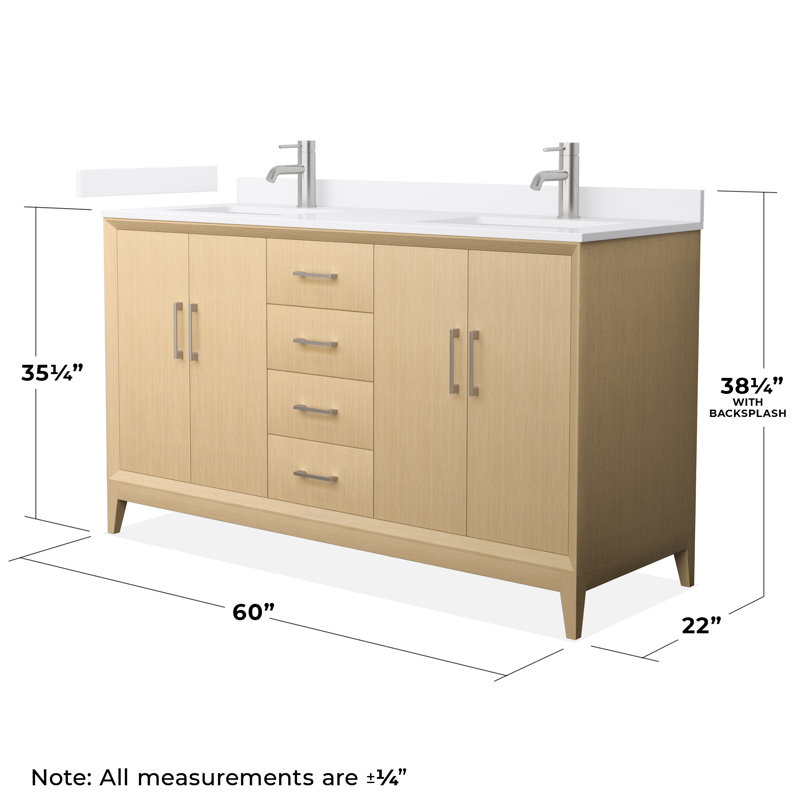Janna 60" Freestanding Double Bathroom Vanity with Quartz Top, Brushed Nickel, White Quartz