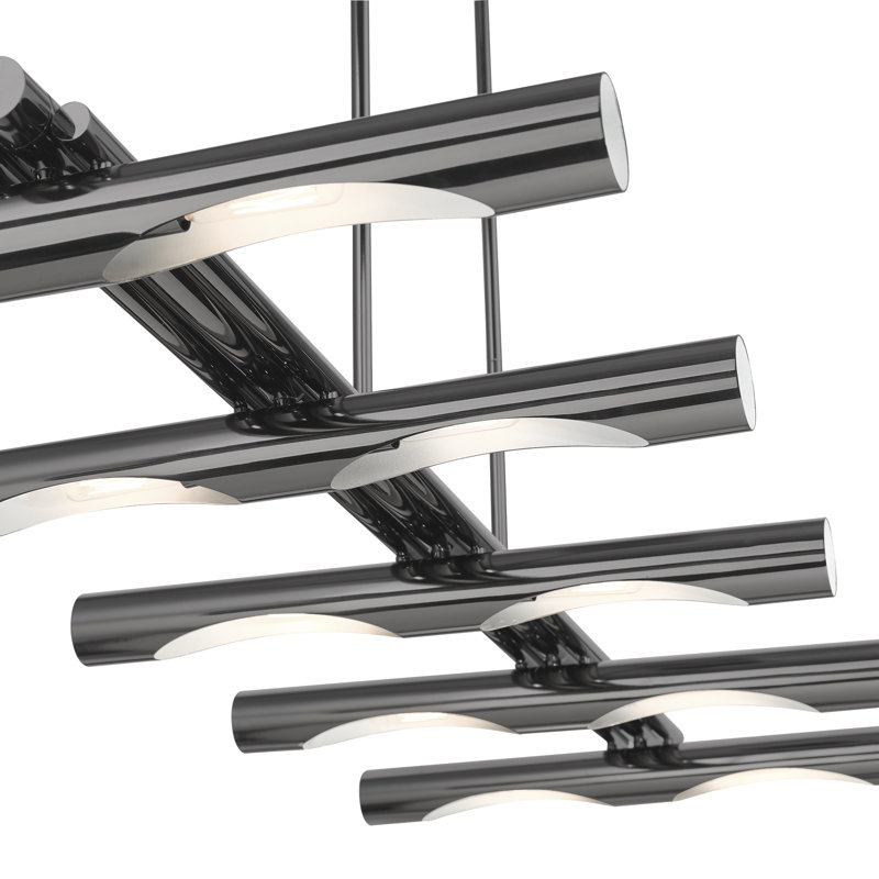 Luminaire suspendu linéaire à 10 lumières pour îlot de cuisine Clearlake, Noir chromé