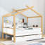 Lit maison en bois 2 tiroirs avec tablettes-1700995463