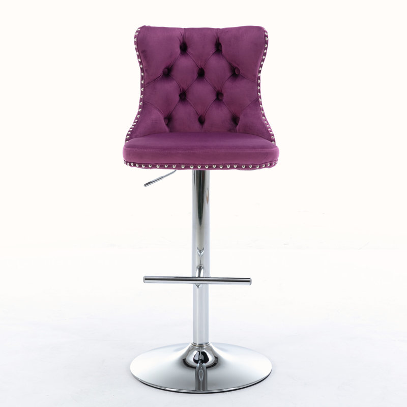 Kennasyn Swivel Upholstered Adjustable Height Counter Stool, Chrome/Purple