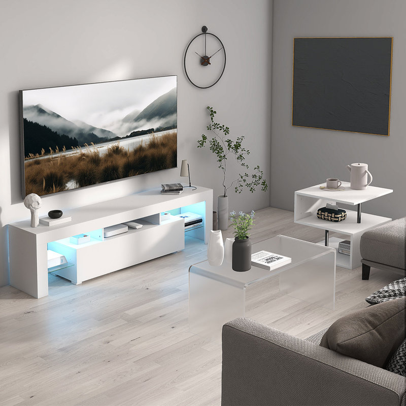 Solid Coffee Table with Storage, White