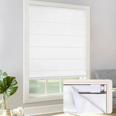 No Drill Light Filtering Roman Shades, White, 20"W x 64"H
