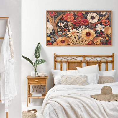 Boho Burnt Orange Terracotta Flower Framed Wall Art Abstract Floral Textured Canvas Artwork Large Modern Vintage Botanical Nature Wildflowers Wall Decor For Home Office Living Room Bedroom 20x40 Inch