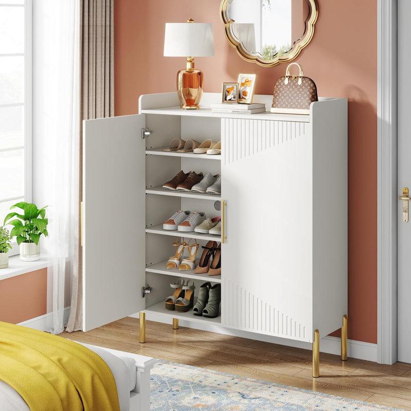 35.43 Inches White 6-Tier Entryway Shoe Storage Cabinet With Doors, White