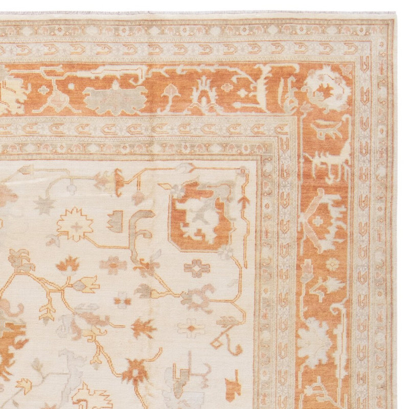 Oushak Oriental Hand-Knotted Wool Ivory/Rust Area Rug, Rectangle 8' x 10'