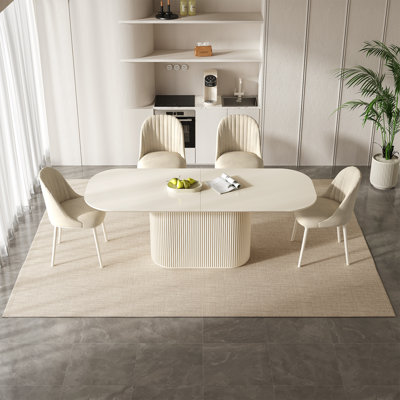 Ensemble de table de salle à manger 86,61 "ovale blanc crème avec 4 chaises pour la cuisine, le bar et le salon