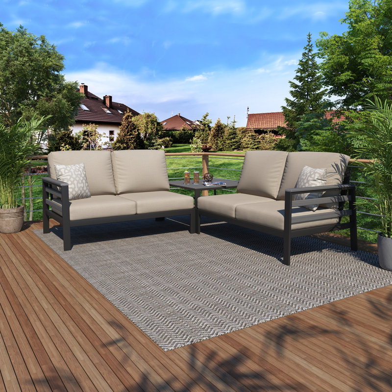 Townsend Outdoor 4 Person Sectional Seating Group With Sunbrella Cushions, Cast Silver Sunbrella®