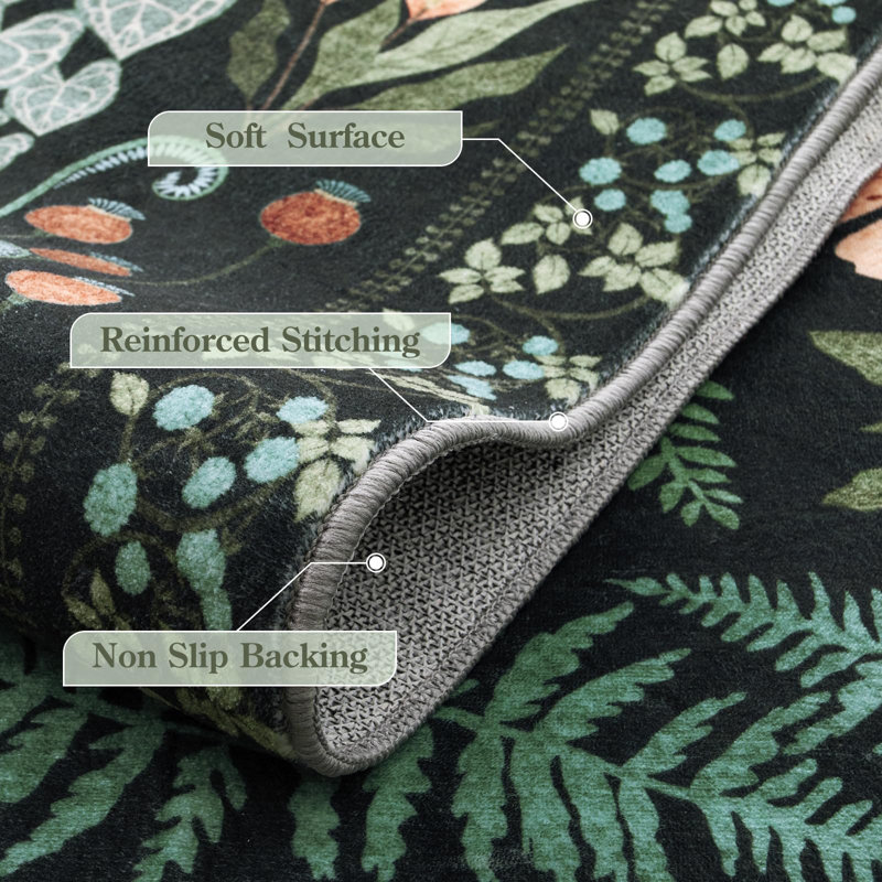 Kaldi Boho Washable Living Room Bedroom Area Rug Floral Large Non Slip Botanical Indoor Carpet, Rectangle 5' x 7'