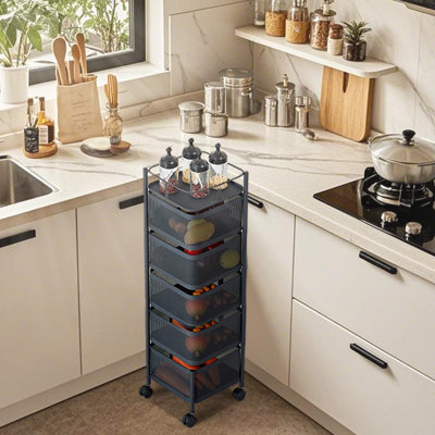 Chariot utilitaire roulant à 5 niveaux avec roulettes - rotatif à 360 ° pour la cuisine