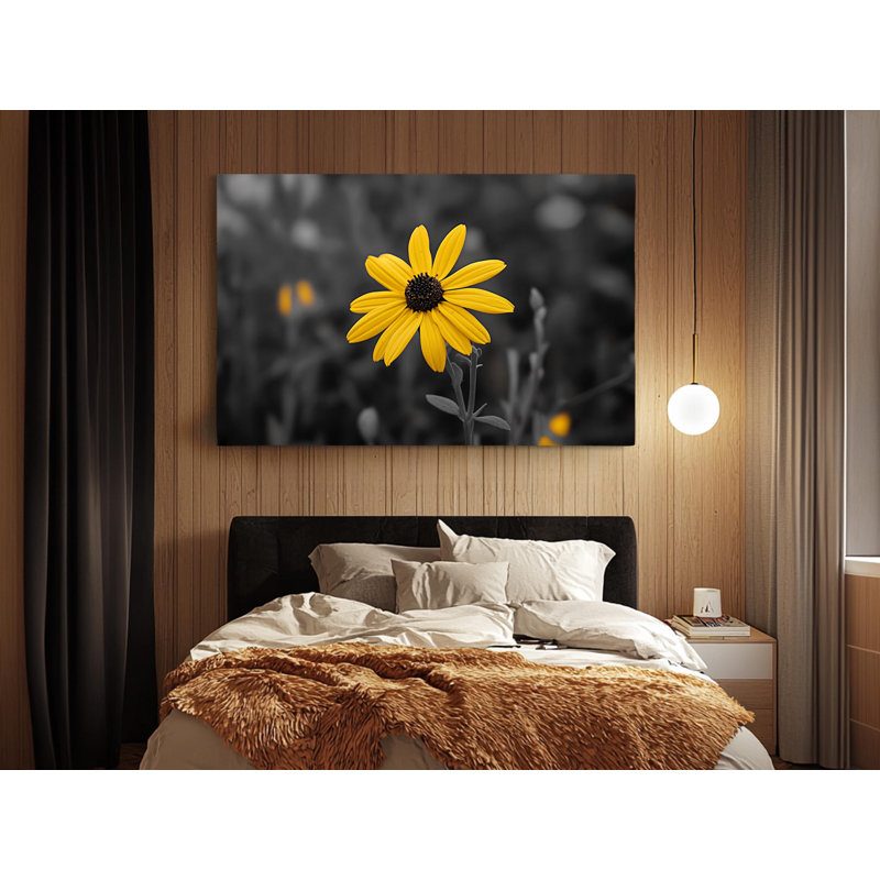 Fleur jaune sur fond noir et blanc sur toile de haute qualité, reproduction murale, reproduction d'art, reproduction de peinture