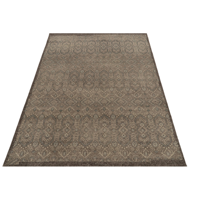 Distressed Homage Hand Knotted Wool Geometric Area Rug, Rectangle 10' x 14'