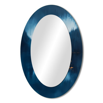 Blue Ethereal Dream Abstract Mountains I - Blue Oval Wall Mirror Decor