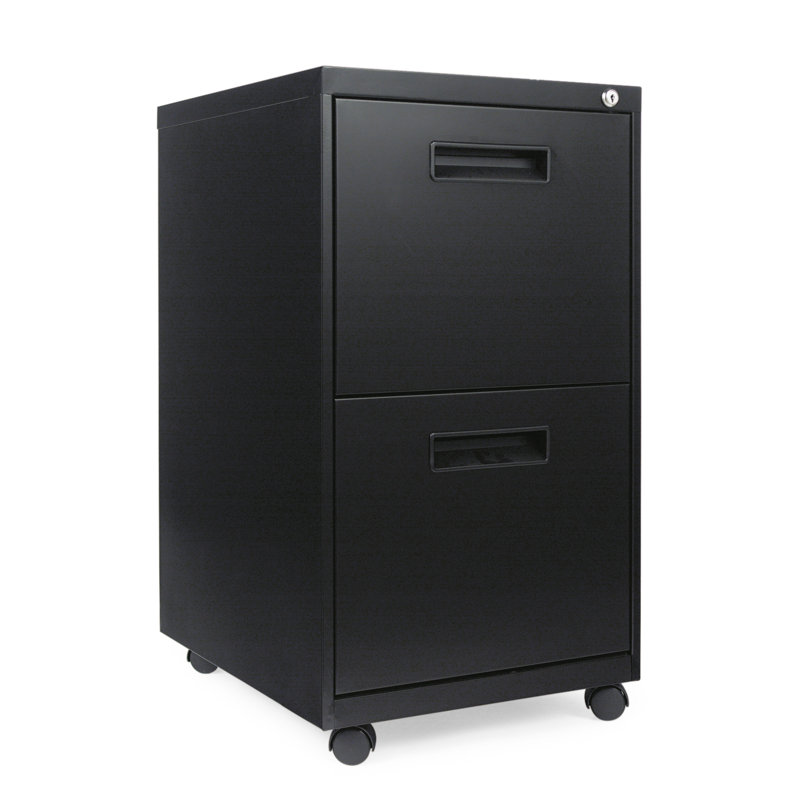 Black 2-Drawer Mobile Steel File Cabinet with Lock