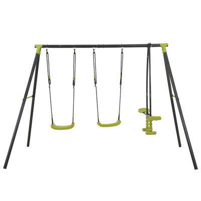 3 in 1 Metal Swing Set Outdoor for Kids, ASTM Heavy Duty Swing Set with Teeter-Totter, Two Seats of The Swings, Sturdy Outdoor Playground Playset for Backyard with Anti-Rust Coating