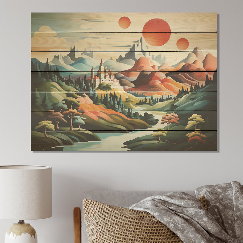 Multicolor Moon Castles Mountain - impression de châteaux sur bois, H 10 po x l 20 po