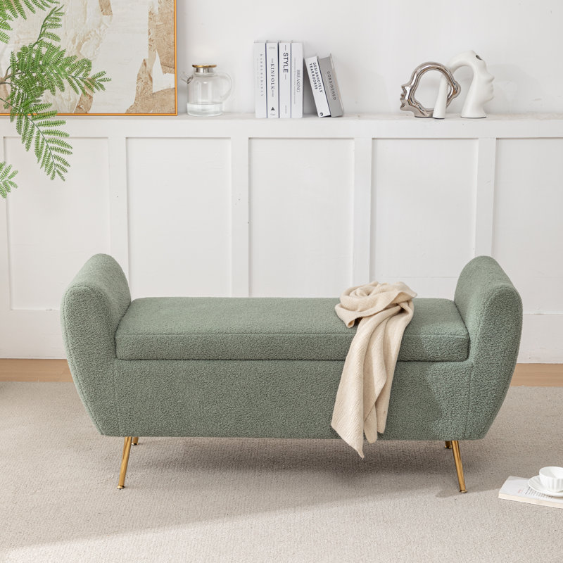Kaybree Upholstered Flip Top Storage Bench, Green