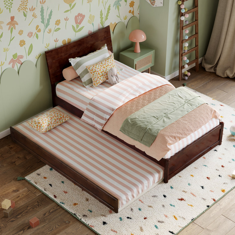 Harlowe Wood Platform Bed with Trundle, Walnut, Twin