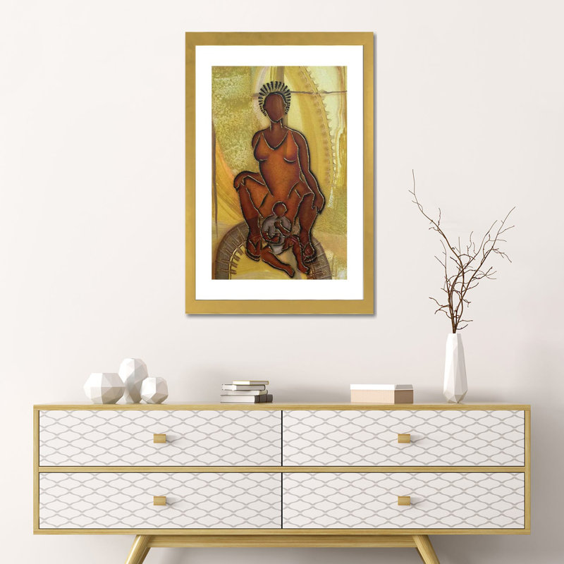 « Mère et enfant » par Fred Odle-impression, H 24 po x l 16 po x P 1 po, Papier encadré doré, Blanc