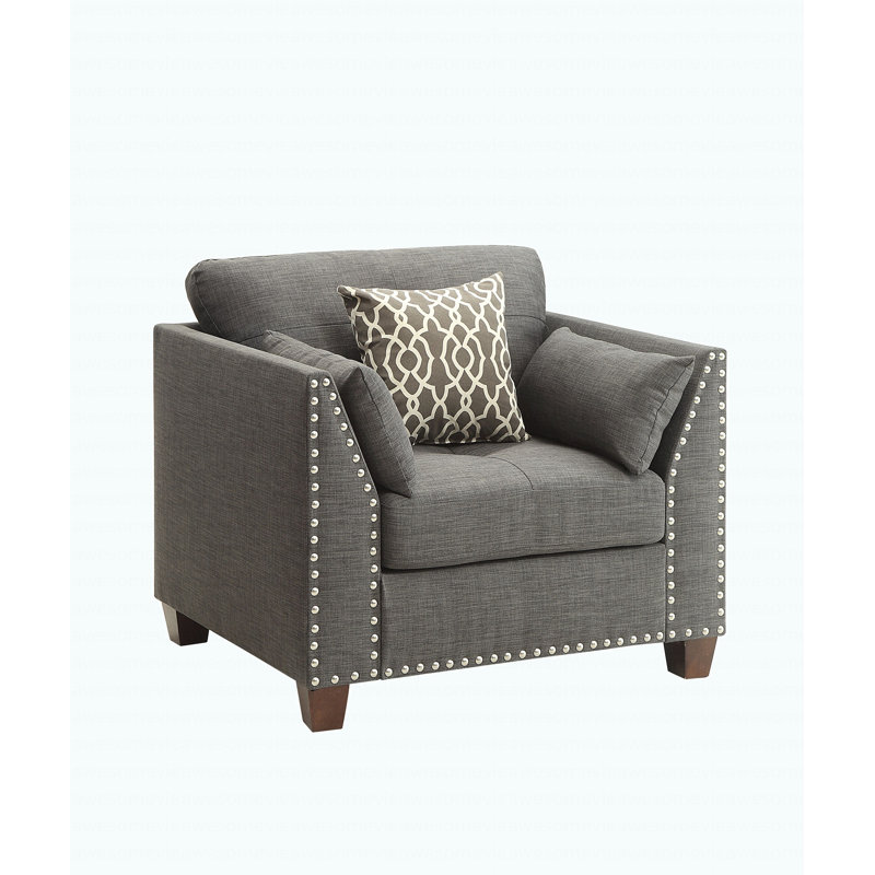 Modern Light Charcoal Linen Chair W/3 Pillows