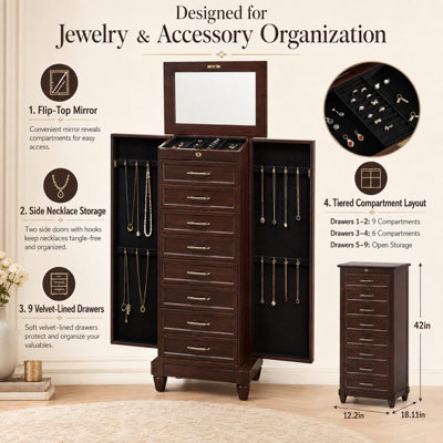 Armoire à bijoux sur pied 19 po Joseph