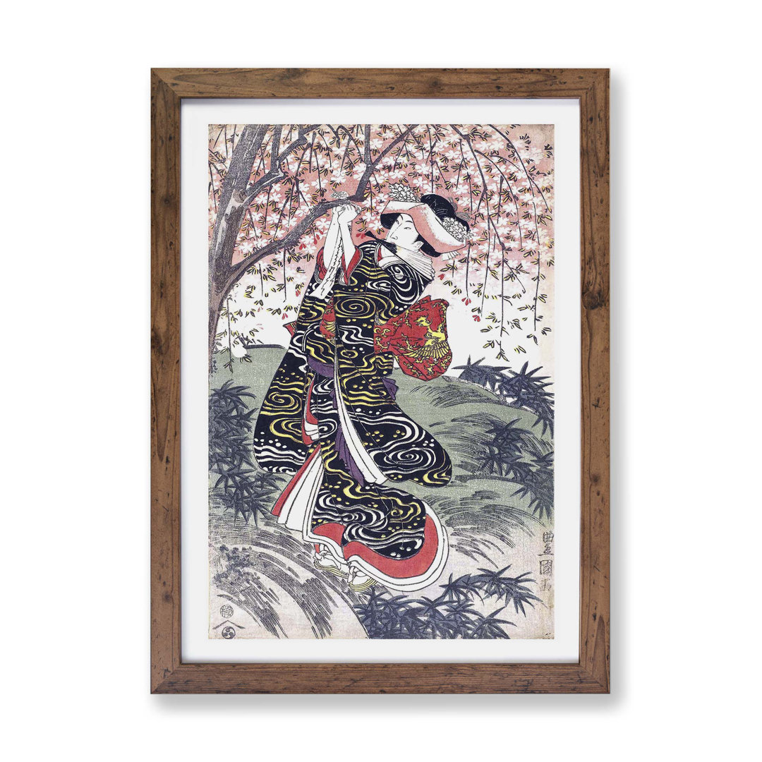 Geisha Under A Cherry Tree by Utagawa Toyokuni - Framed Print