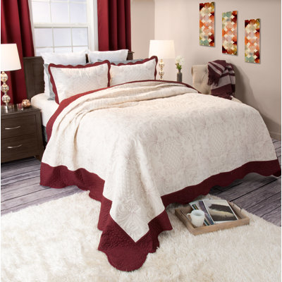 2-Piece Quilt Set - Juliette Classic Embroidered Twin Quilt with Pillow Sham - Machine Washable Lightweight Bedding