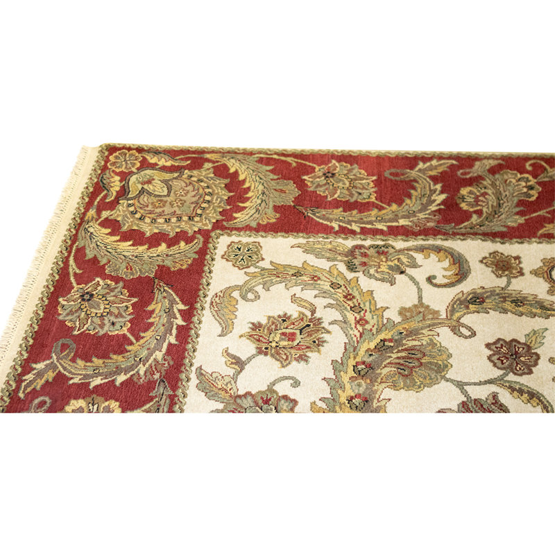 Hand Knotted Wool Area Rug in Ivory And Red