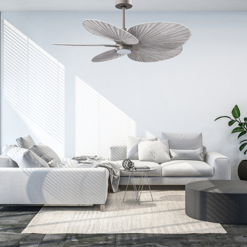 Alessandra Tropical - Five Blade Ceiling Fan - Integrated LED -Matte Black Finish -Light Blue Blades, Brushed Nickel