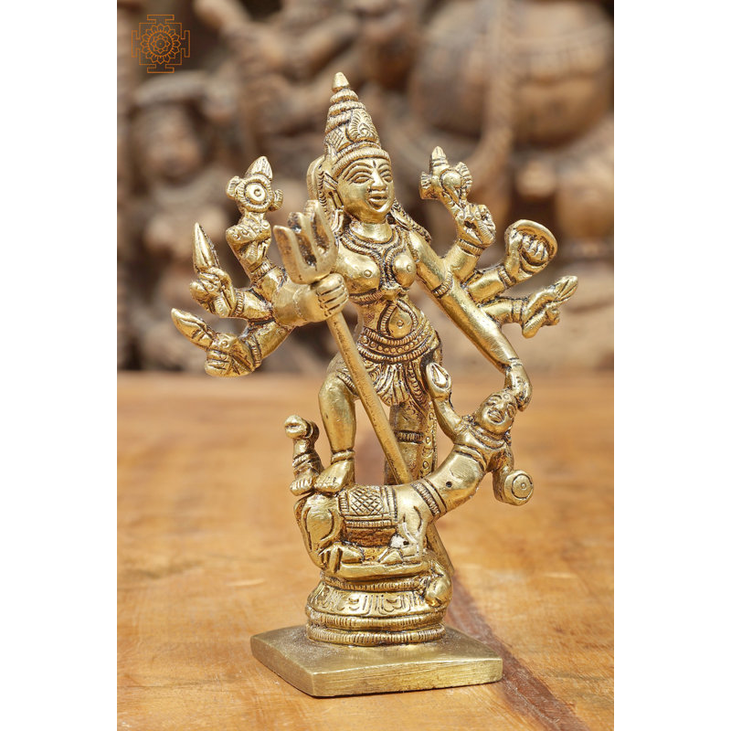 Durga en laiton 4 po Mahishasura-Mardini Durga