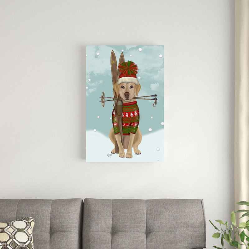 «Yellow Labrador, Skiing» par Fab Funky - impression sur toile tendue, H 30 po x l 20 po