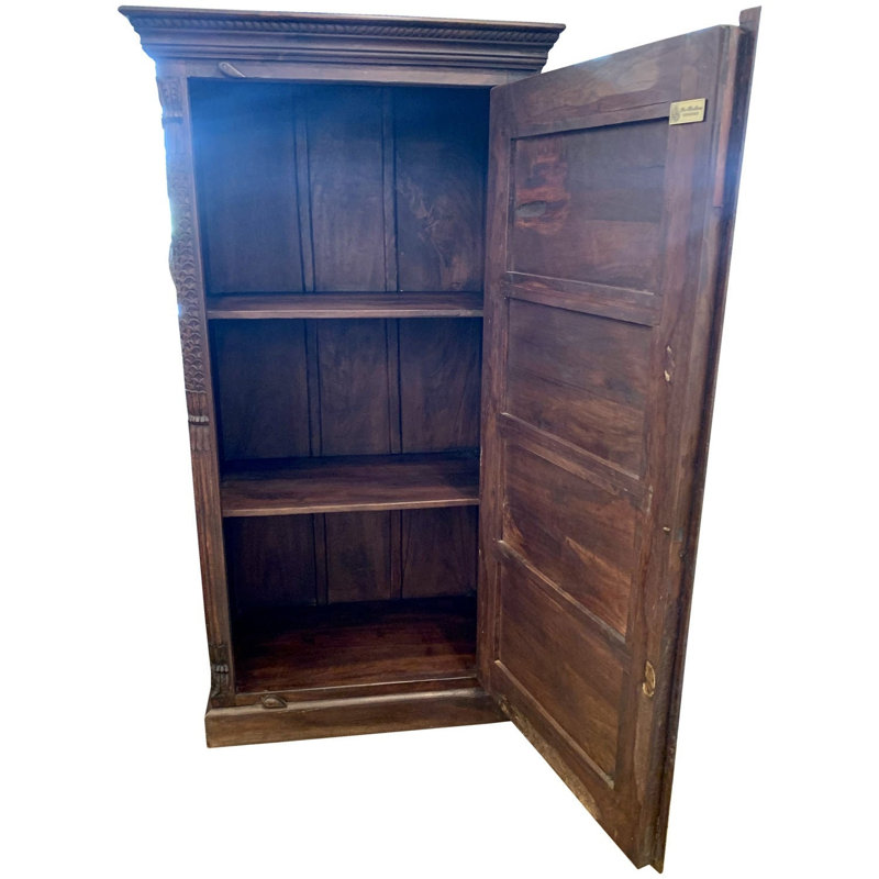 Vintage Carved Single Door 58" Tall Distressed Armoire