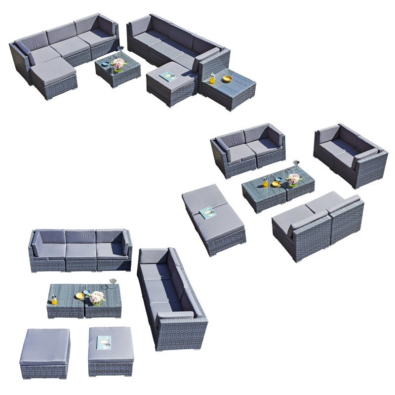 Trinidad Deluxe Rattan 8 Seat Modular Sofa Set, Dove Grey
