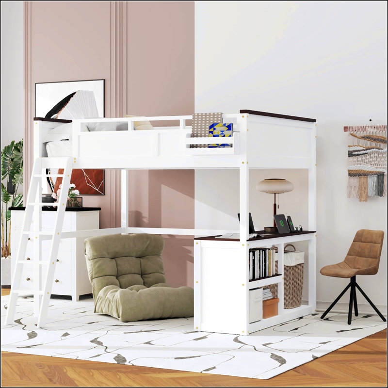 Queen Size Loft Bed with Desk