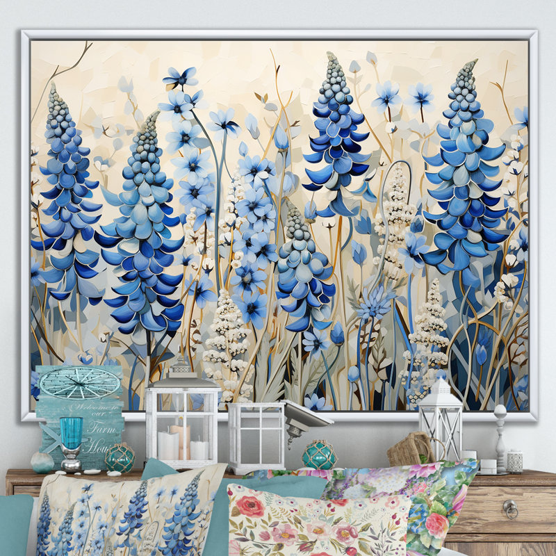 «Elegant Blue Bonnets Meadow - Blue Bonnets», reproductions d'art mural FL107197, H 12 po x l 20 po x P 1 po, Blanc