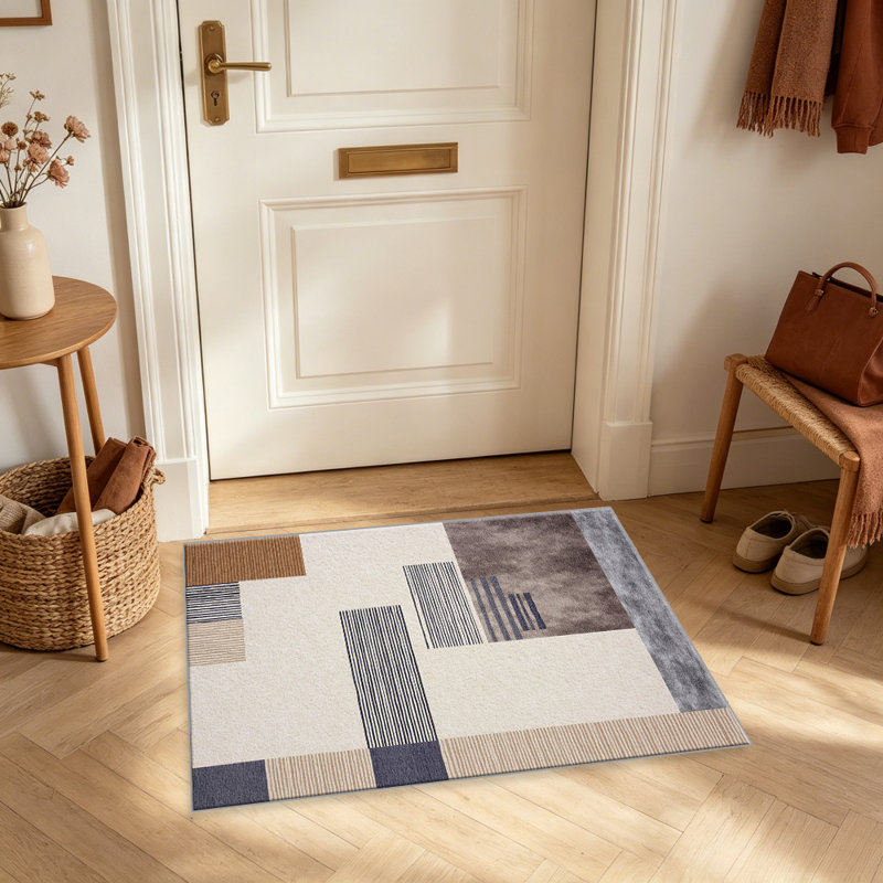Blocks Neutral   area rugs for Living Room, Soft and Comfortable, Suitable for all seasons, easy to maintain, machine washable Indoor floor mat, Under Table Farmhouse suitable for Bedroom, Dining Room, Study,  Balcony, Home Decor Patio