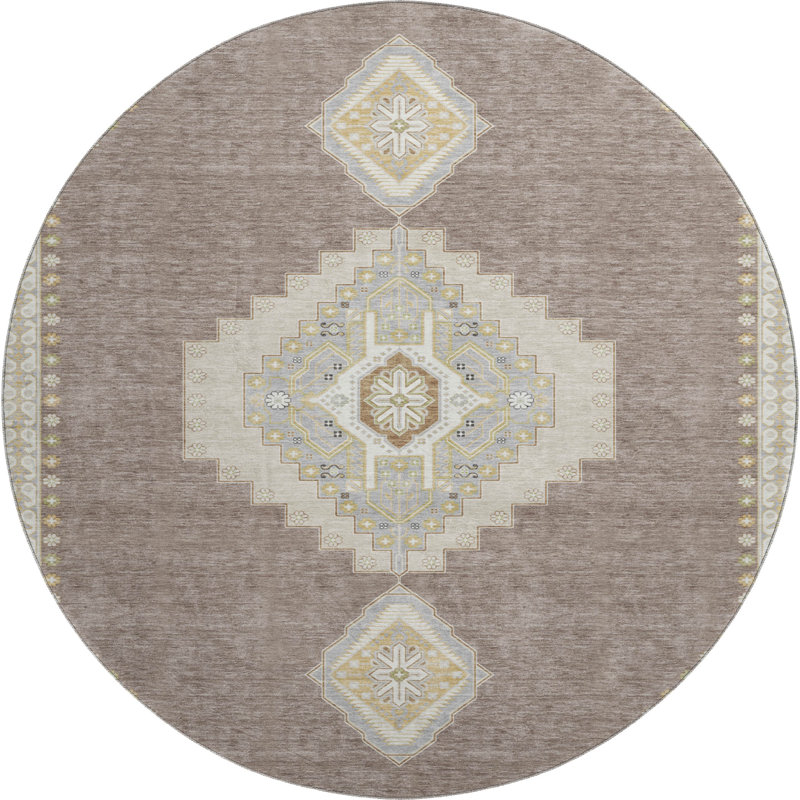 Premium Machine Washable Guada AMF1014 Oriental Rug, Round 8'