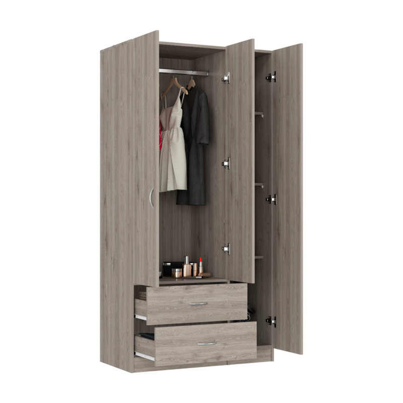 71" Black Wood Two Drawer Combo Dresser, Light Gray