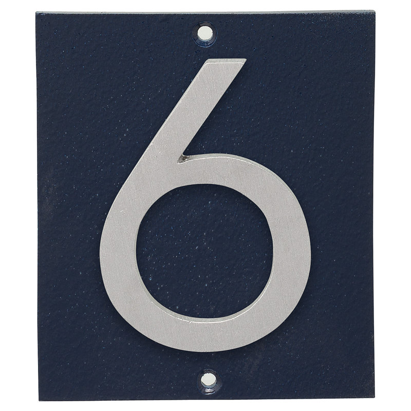 Plaque d’adresse murale sur 1 ligne flottante, Bleu marine, Aluminium brossé, Oui
