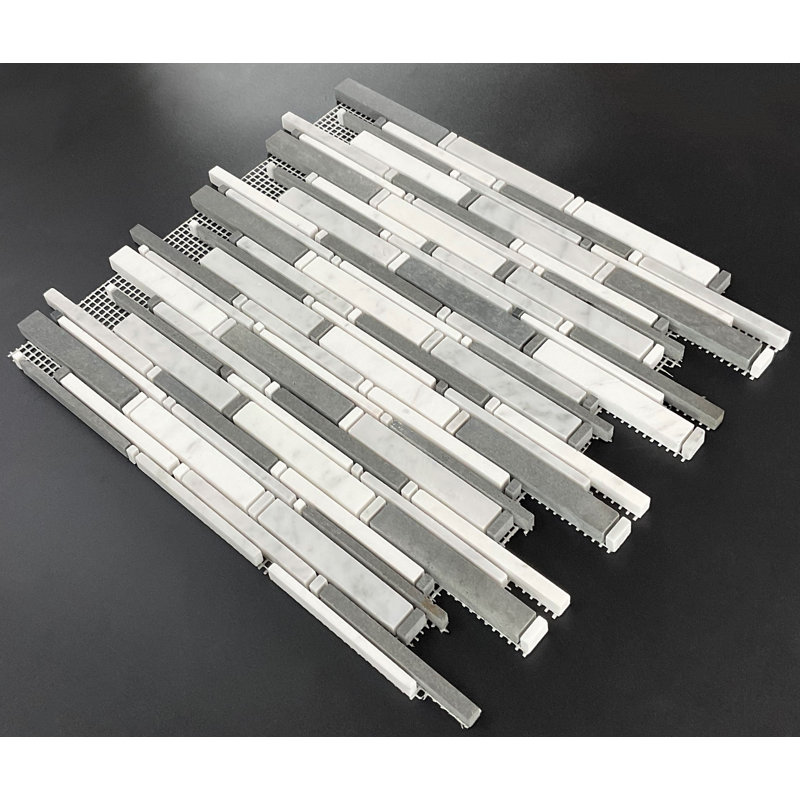 Natural Stone Linear Mosaic Wall & Floor Tile, White Carrara/Aristone